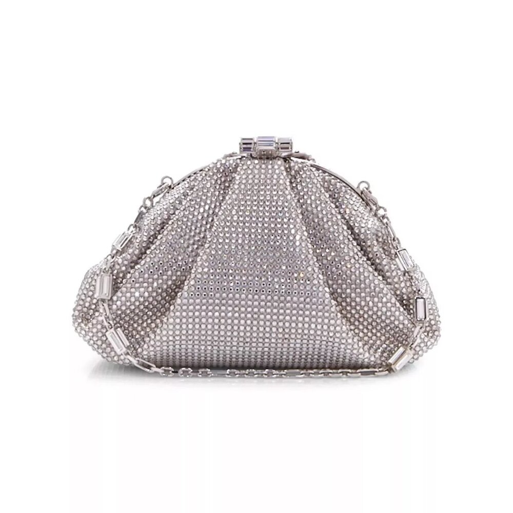 Judith Leiber Couture Enchanted Crystal & Satin Evening Bag Clutch Silver